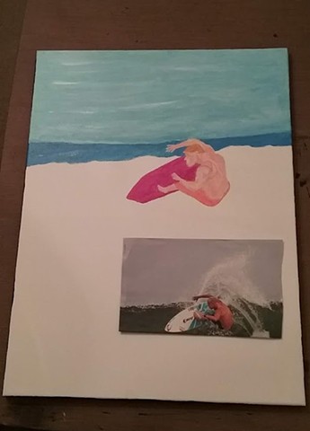Acrylic painting of a surfer in progress by Christopher Stanton 