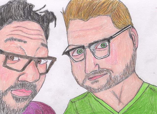 Colored pencil portrait drawing of Pete and Scott from The Movies That Made Us Gay