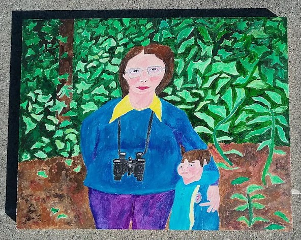 Acrylic painting of a woman and a child in the woods by Christopher Stanton