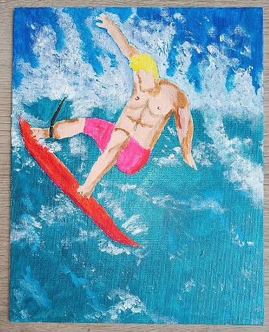 Acrylic painting of a surfer by Christopher Stanton