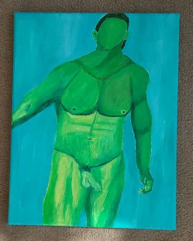 Green acrylic painting of a nude man by Christopher Stanton