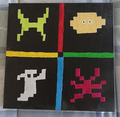 Acrylic painting of an homage to Atari's Haunted House by Christopher Stanton