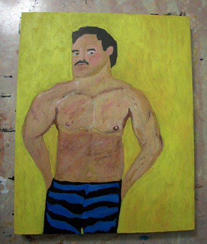 Arylic painting of the late pro wrestler Ravishing Rick Rude (AKA Richard Erwin Rood) by Christopher Stanton