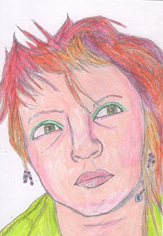 Pencil portrait drawing of singer Cyndi Lauper by Christopher Stanton