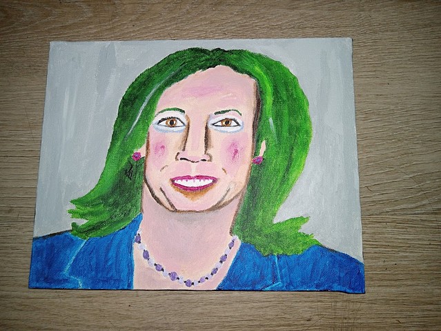 Acrylic portrait of a woman with green hair by Christopher Stanton