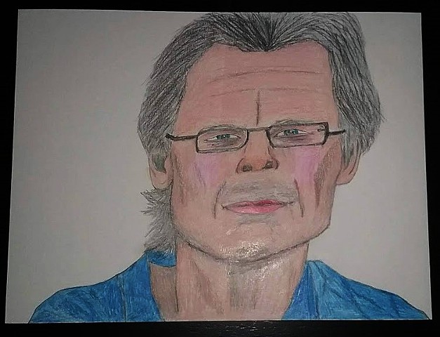 Colored pencil portrait drawing of Stephen King by Christopher Stanton 
