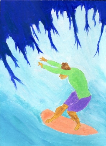 Acrylic painting of surfer Mark Foo by Christopher Stanton