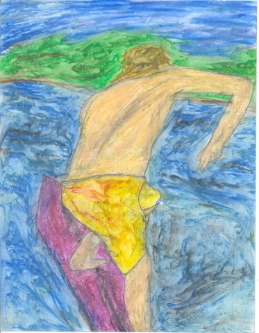 Pastel drawing of a surfer by Christopher Stanton
