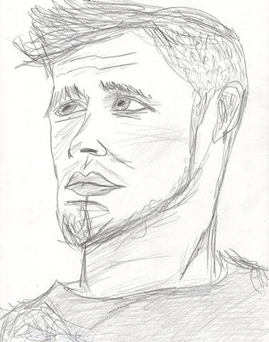 Pencil drawing of a young man with a beard by Christopher Stanton
