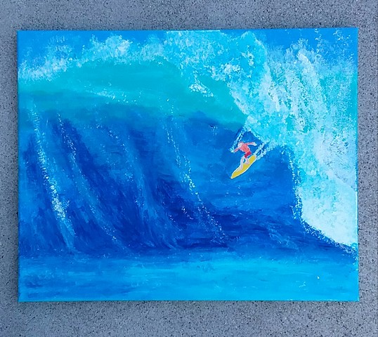 Acrylic painting of a big wave surfer by Christopher Stanton