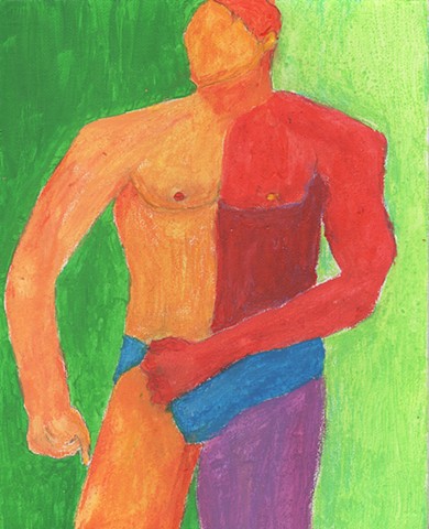 Acrylic painting of a man in a bathing suit pride by Christopher Stanton 