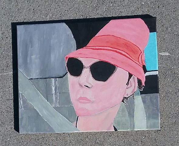 Acrylic painting of a woman in a car by Christopher Stanton