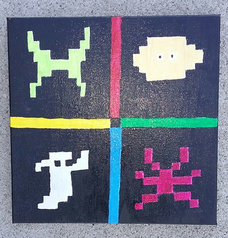Acrylic painting of an homage to Atari's Haunted House by Christopher Stanton