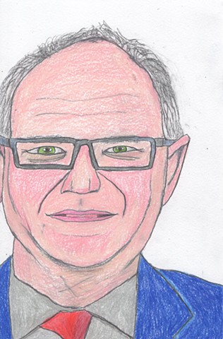 Portrait drawing of Governor Tim Walz by Christopher Stanton