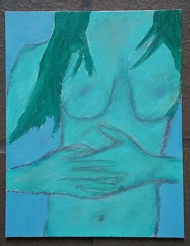 Acrylic and oil pastel painting of a nude woman by Christopher Stanton