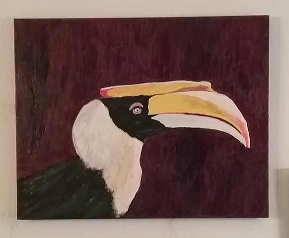 Acrylic painting of a hornbill bird by Christopher Stanton