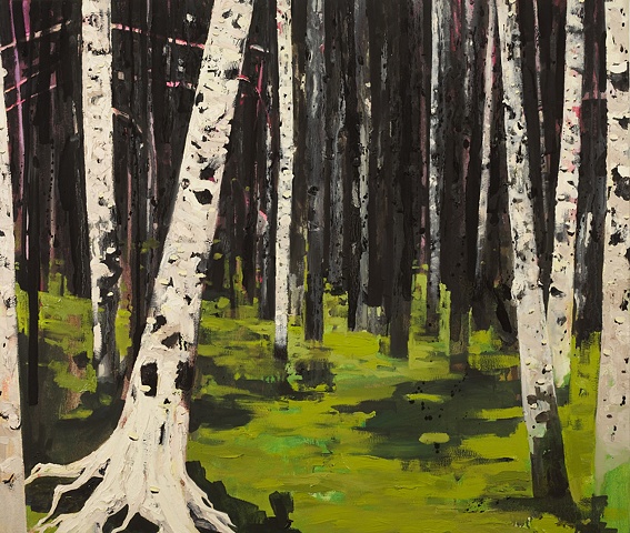 Dark forest painting by artist Owen Rundquist