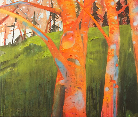 Narrative forest painting by artist Owen Rundquist