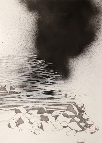A drawing of a pyre by artist Owen Rundquist