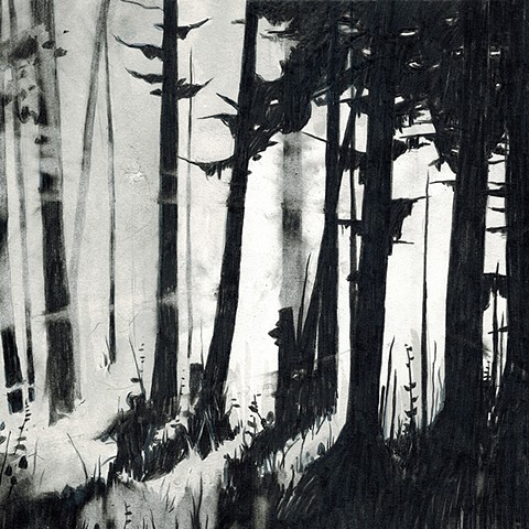 radiant light black metal forest drawing by artist owen rundquist
