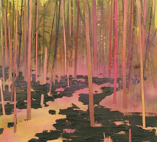Glowing forest painting by artist Owen Rundquist