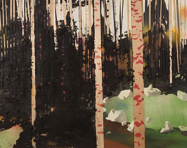 Dark psychedelic forest painting by artist Owen Rundquist