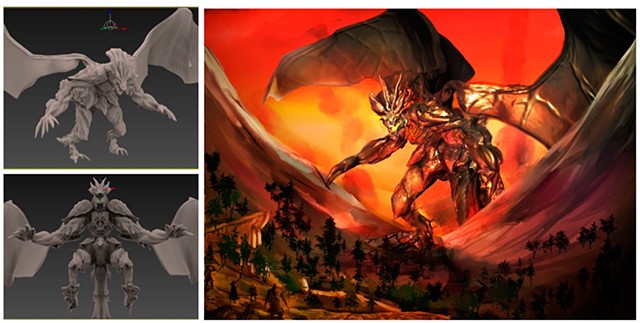 3D Character Design Humanoid Dragon and Narrative Concept Art