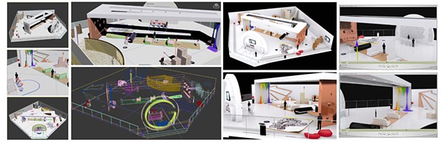 3D Gallery Exhibition Design Wireframe/Material Renders