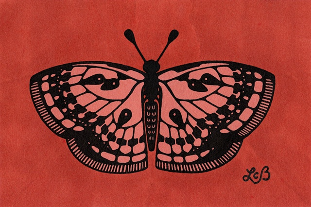 Tauba Auerbach. Fritillary. Orange Butterfly. Tattoo style. Sold for $60 at Kaleid Gallery, July 2012.