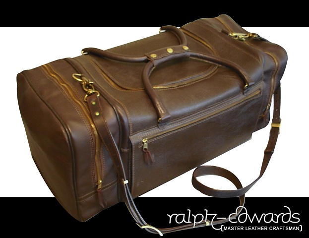 Brown Travel Bag - 4/5 oz. Cowhide 15 x 15 x 34 inches - with adjustable over the head shoulder strap
