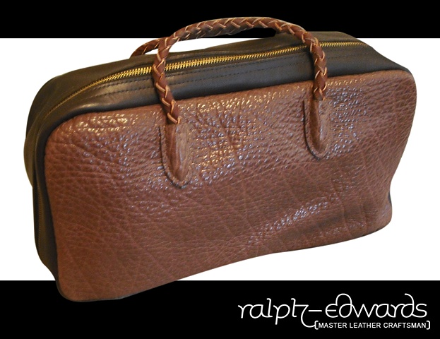 Brown Shrunken Bull Hide Bag - 5/6 oz. Leather with 4 strand braided handles 