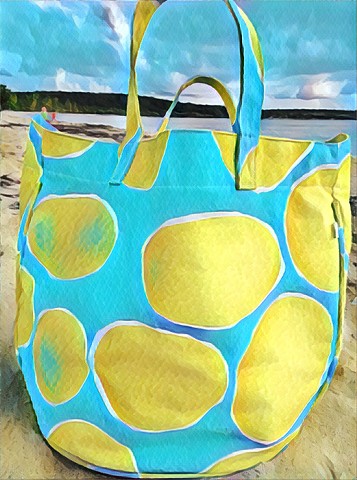 See Design Circle Tote Large Stones Green/Blue