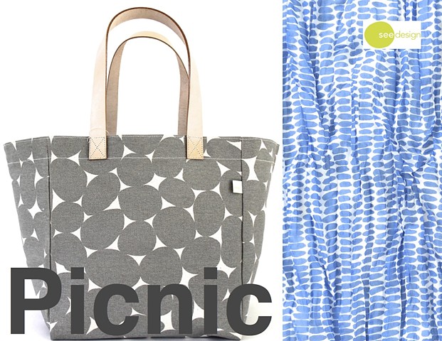 See Design Cube Tote Stones Grey, Cotton Scarf Seeds Periwinkle