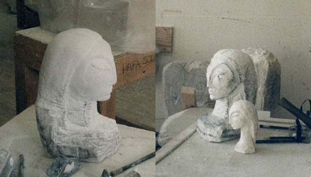 White Stone sculpture and plaster maquette sculpture