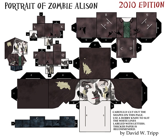 Portrait of Charcoal Zombie Alison Papercraft Kit