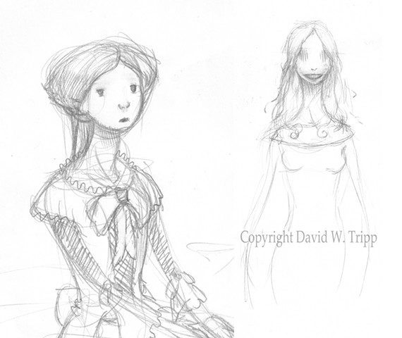 Carmilla rough character designs.