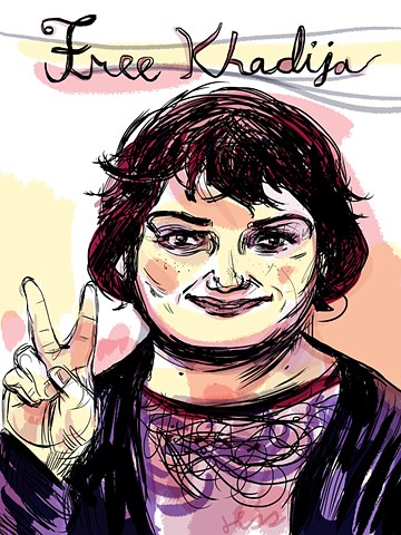 Free Khadija, Portrait illustration of imprisoned Azerbaijani journalist Khadija Ismayilova, Client: PEN.org