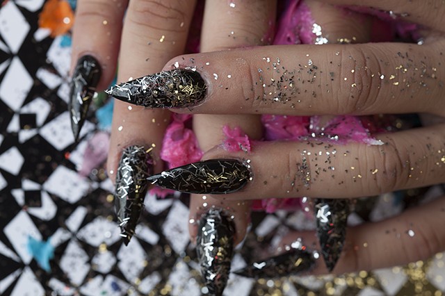 Black stiletto with confetti glitter, icing and confetti  