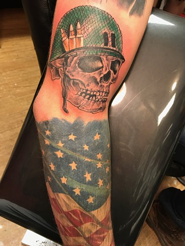 Army skull added to flag sleeve, all getting connected next.
