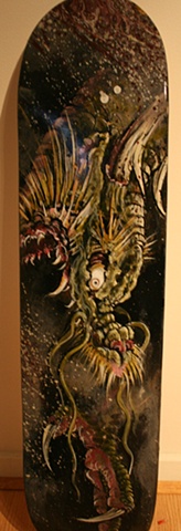 "Chasing" Acrylic on Skateboard deck. $650 (SOLD)