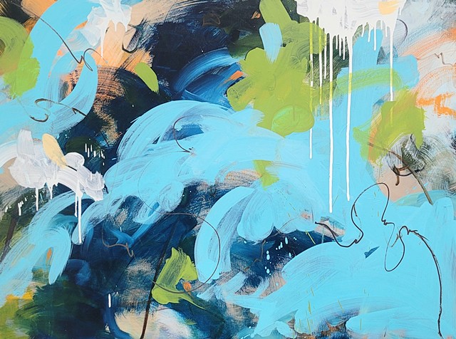 White Drips on Blue 