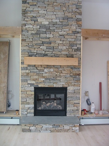 Ledgestone gas fireplace