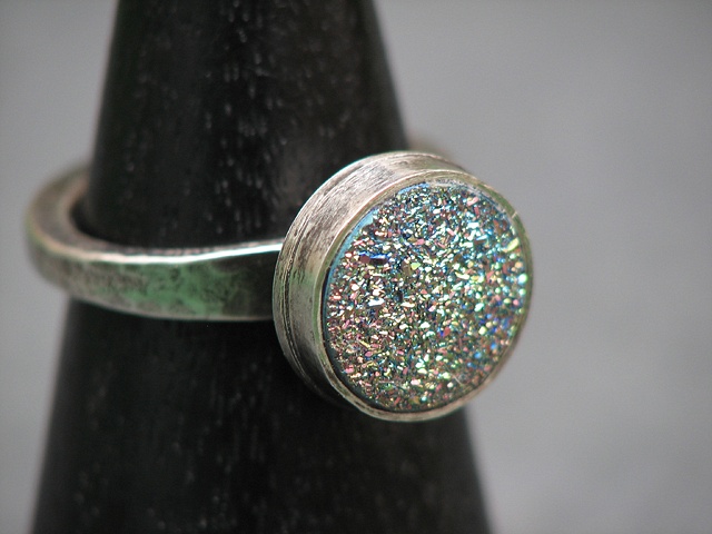 Sterling and Green Druzy Ring