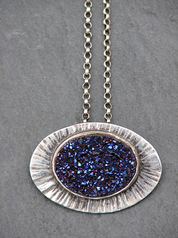Sterling and Blue Druzy Pendant