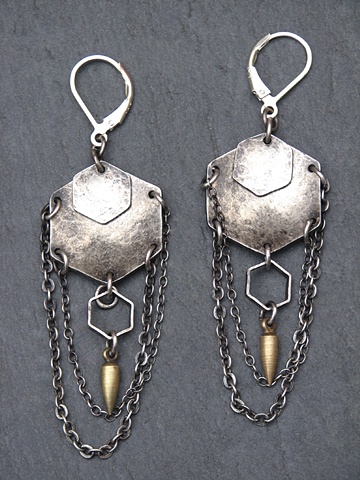 Sterling Hex and Chain Spike Earring