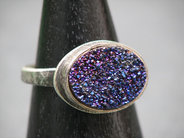 Sterling and Plum Druzy Ring