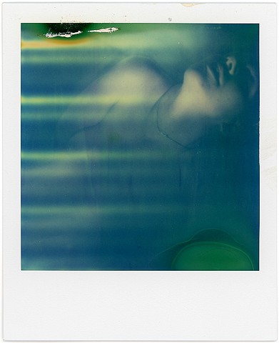 Expired SX70 film, polaroid, blue, naked, nude, teresa, green, portrait, rollers, analog, analogue, instant, photgraphy