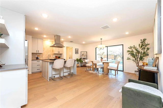 Kitchen and dining from living room