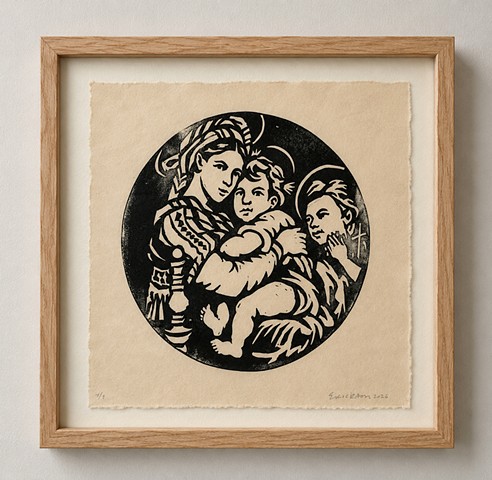 Alba Madonna, Madonna linocut, Mother and Child Linocut