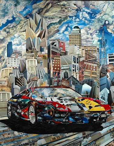 "Italian Car Show" - Photo Collage by Vashon artist John Schuh.
